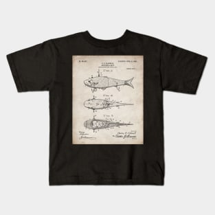 Fishing Lure Patent - Fisherman Outdoorsman Art - Antique Kids T-Shirt